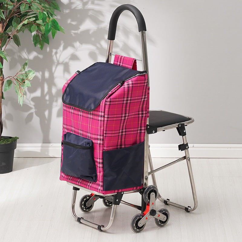 Foldable Stair-Climbing Shopping Cart with Seat
