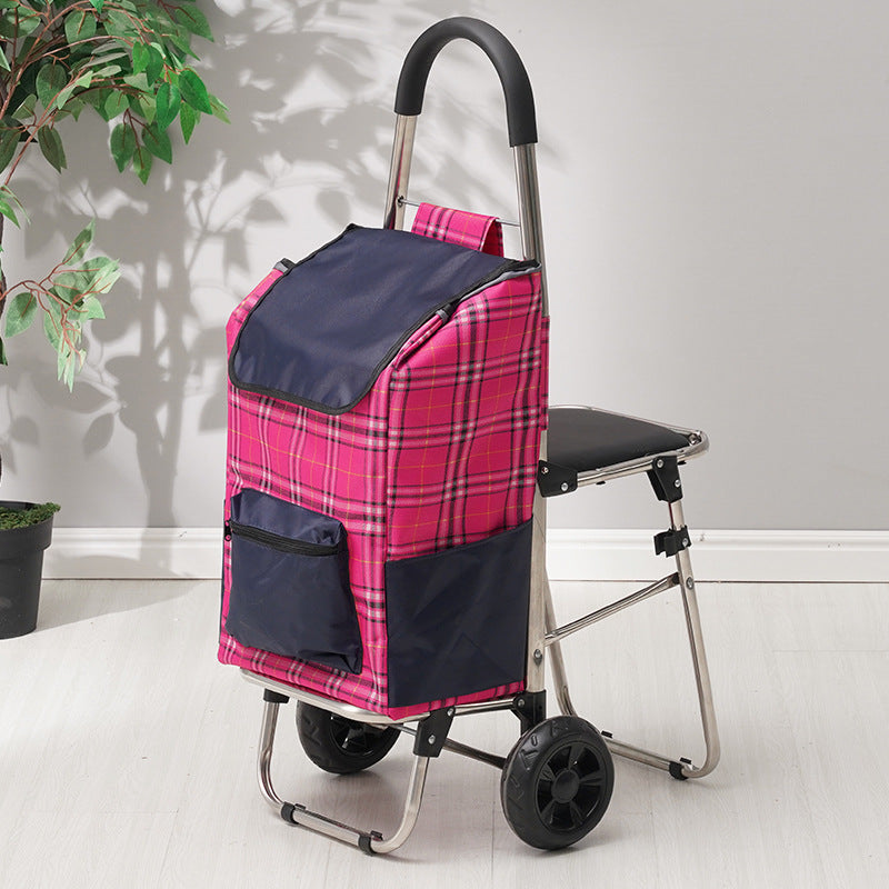 Foldable Stair-Climbing Shopping Cart with Seat