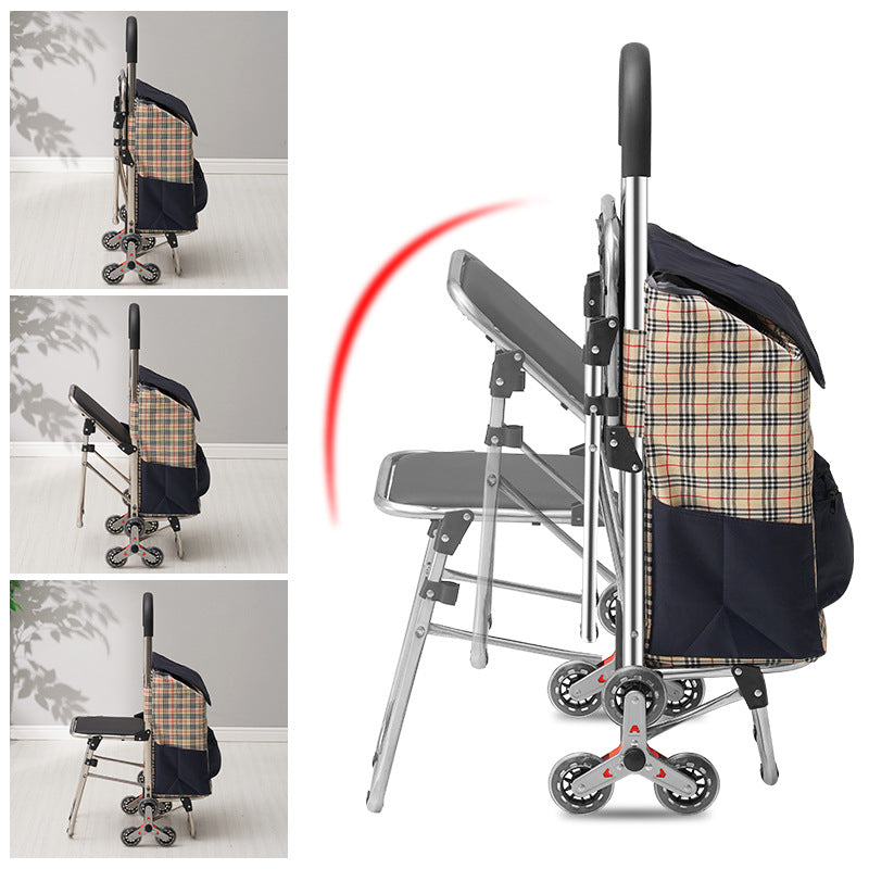 Foldable Stair-Climbing Shopping Cart with Seat