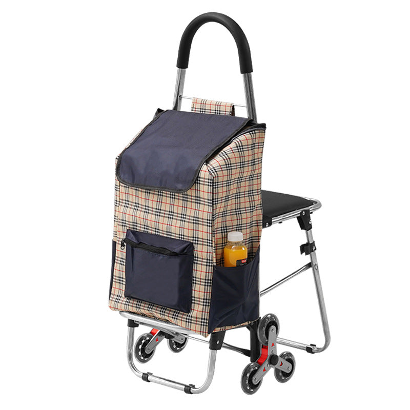 Foldable Stair-Climbing Shopping Cart with Seat