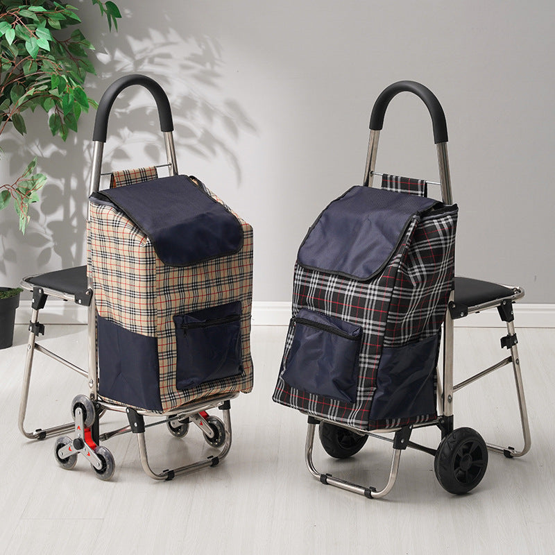 Foldable Stair-Climbing Shopping Cart with Seat